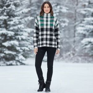 Plaid Black Green & White Turtleneck Sweater